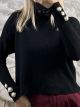 Pearl Buttons Knitted Top/Black