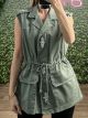 Denim Sleeveless Strass Jacket/Khaki