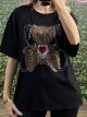 Bear & Heart Strass T-Shirt/Black