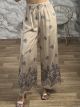 Highwaist Flowers Cotton Pants-2603/Beige