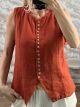 Linen Buttons Vest Top-26382/Ecai
