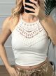 Ribbed Lace Halter Top/White