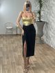Elastic Midi Skirt-Mono/Black