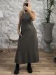 Sleeveless Pockets Maxi Dress-13286/Khaki
