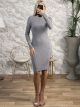 Knitted Buttons Dress-2390/Grey