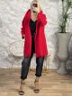 Hood Boucle Buttons Coat/Red