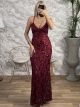 Openback Maxi X Sequins Dress/Burgundy