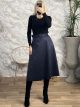 Suede Midi Belt Skirt/Navy Blue