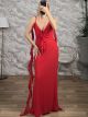 Muslin OpenBack Ruffled LongStraps Maxi Dress/Red