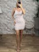 Ribbed Mini Lace Dress-Floral-4752/White