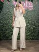 Sleeveless Belt Vest Set/Beige