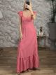 Checkerd Ruffles Maxi Dress-6383/Red