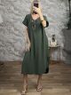 Necklace Shortsleeve Midi Dress-2615/Khaki