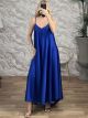 Satin Mono Wide Maxi Dress-3062/Royal Blue