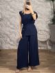 Pleated Pads Set-Plus Size/Navy Blue