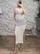 Knitted Sleeveless Dress-11/White