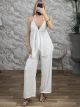 Asymmetrical Top & Belt Pants Set-12000/White