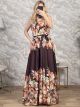 Sleeveless Floral Maxi Dress-11755/Chocolat