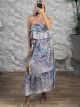 DoubleRuffled Silk Top&Skirt Set/Blue
