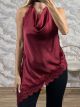 Draped Satin Asymmetrical Lace Top-7900/Burgundy