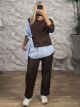 Viscose Half Shirt Set-25586/Chocolat