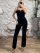 Velvet Feathers Jumpsuit/Black