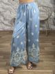 Highwaist Flowers Cotton Pants-2603/Ciel