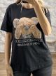 SURPRISE MOMENT Strassed Cotton T-Shirt/Black