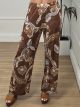 Elastic Summer Pants-Floral/Camel-1