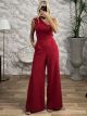 Crep Jumpsuit Buttons/Red