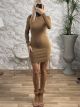 Knitted Turtleneck Dress/Camel