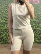 Sleeveless Cotton Pads Top(+Shorts GIFT)/Beige
