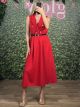 Vest BeltBuckle Midi Dress/Red