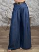 Super Wide Leg Belt Pants-13668/Dark Blue
