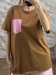 Oversized StrassedPocket T-Shirt-8128/Camel