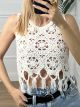 Knitted Fringe Crop Top/White