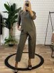 Cottton Buttons Asymmetrical Set/Khaki
