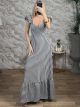 Checkerd Ruffles Maxi Dress-6383/Black
