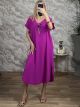 Necklace Shortsleeve Midi Dress-2615/Magenta