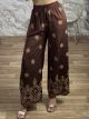 Highwaist Flowers Cotton Pants-2603/Chocolat
