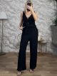 Cotton WoodenButton Jumpsuit-2666/Black