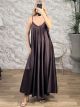 Satin Mono Wide Maxi Dress-3062/Chocolat