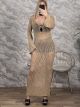 Knitted Lurex GoldPin Maxi Dress-8535/Gold