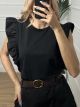 Cotton Ruffle T-shirt/Black