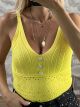 Strassed Button Knitted Top/Yellow
