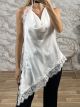 Draped Satin Asymmetrical Lace Top-7900/White