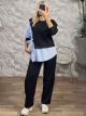 Viscose Half Shirt Set-25586/Black