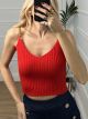 Chain Knitted Top/Red