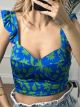 Elastic Ruffle Bust Top/Blue Royal