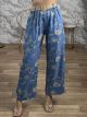 Embroidered Viscose Belt Pants/Blue